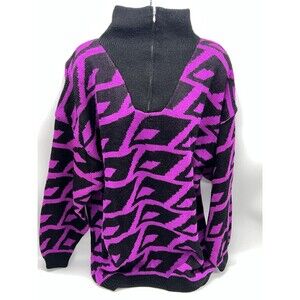 VTG 80’s Esprit Sports Sweater w/Black & Mauve Geographic Knit Pattern-NOS-Sz M